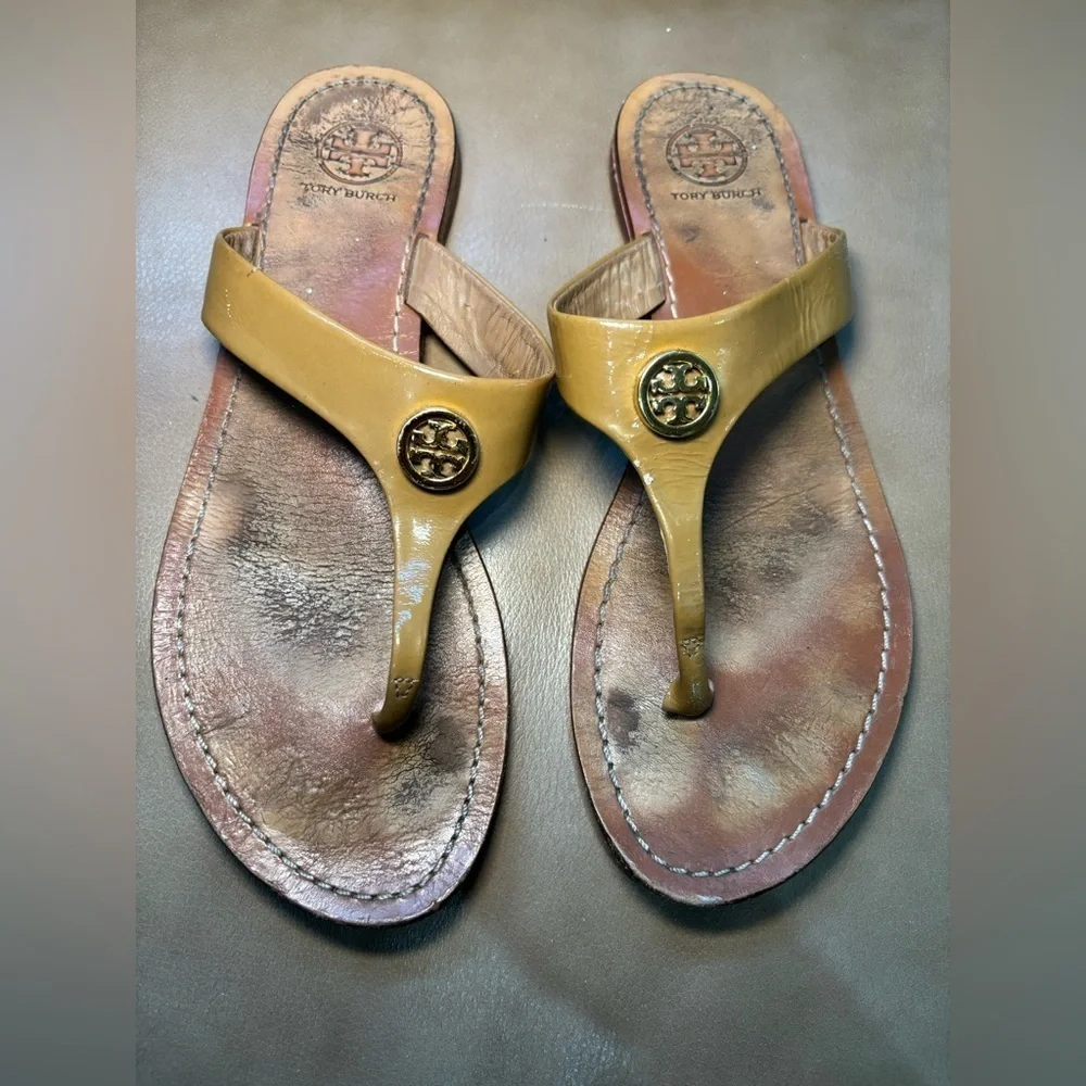 Tory Burch Gold Patent Leather Sandals